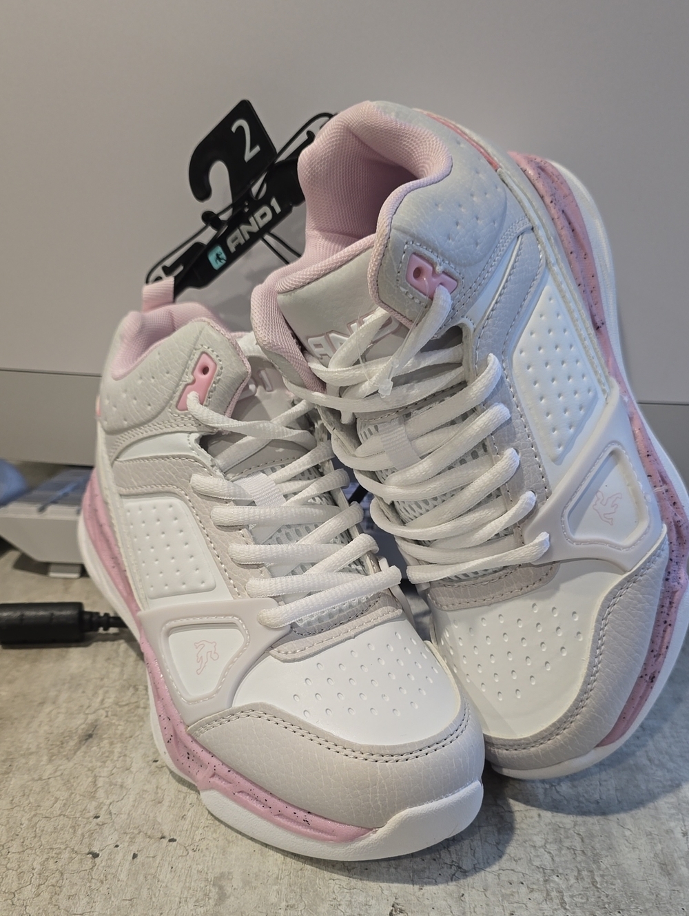 And1 White with Light Pink Kids High-Top Basketball Shoes